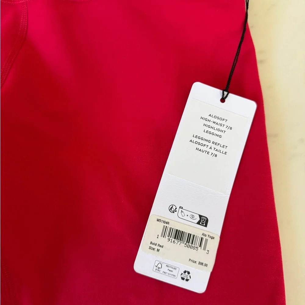 NWT ALO Alosoft High-Waist 7/8 Highlight Leggings, Size M, in Bold Red
